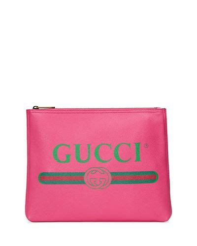gucci print leather medium pouch clutch bag